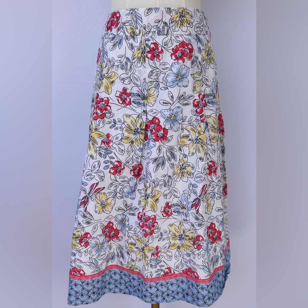 Talbots Women’s Dotted Swiss Cotton Pleated Summer Skirt Floral & Dragonfly Sz 8